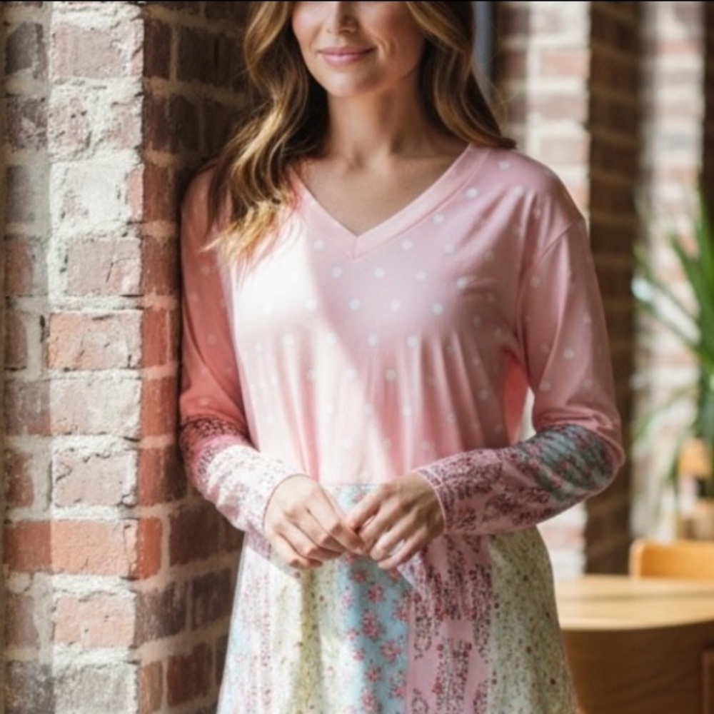 NEW•Lily Pink Polka Dot & Floral Patchwork Tunic Dress•1X-2X